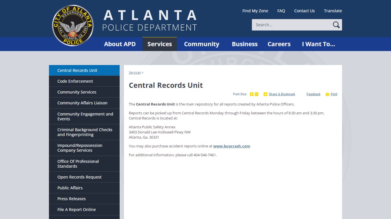 Central Records Unit | Atlanta Police Department