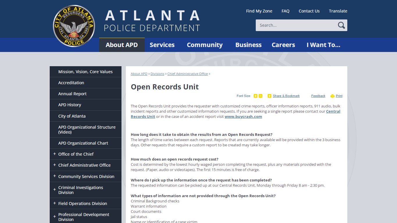Open Records Unit | Atlanta Police Department